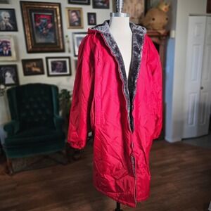Aqua Threads Red Swim Parka Faux Fur Lined Hooded Jacket Zip Front Winter Jacket